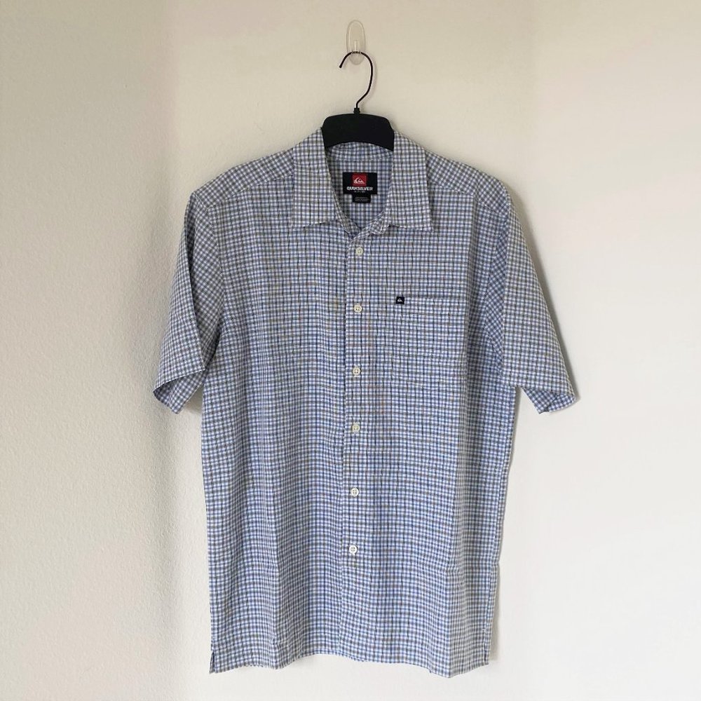 QUICKSILVER - Men's Button Up Short Sleeve, Blue, Small